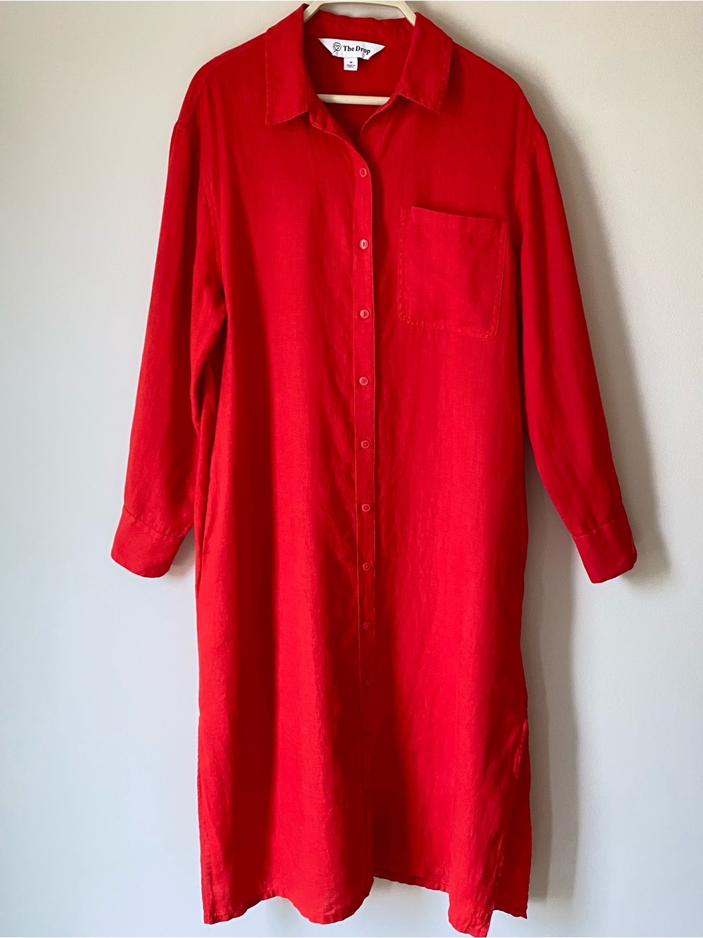 The Drop Fiona Red Linen Midi Shirt Dress Relaxed Button Down Duster Lagenlook M - Picture 2 of 15
